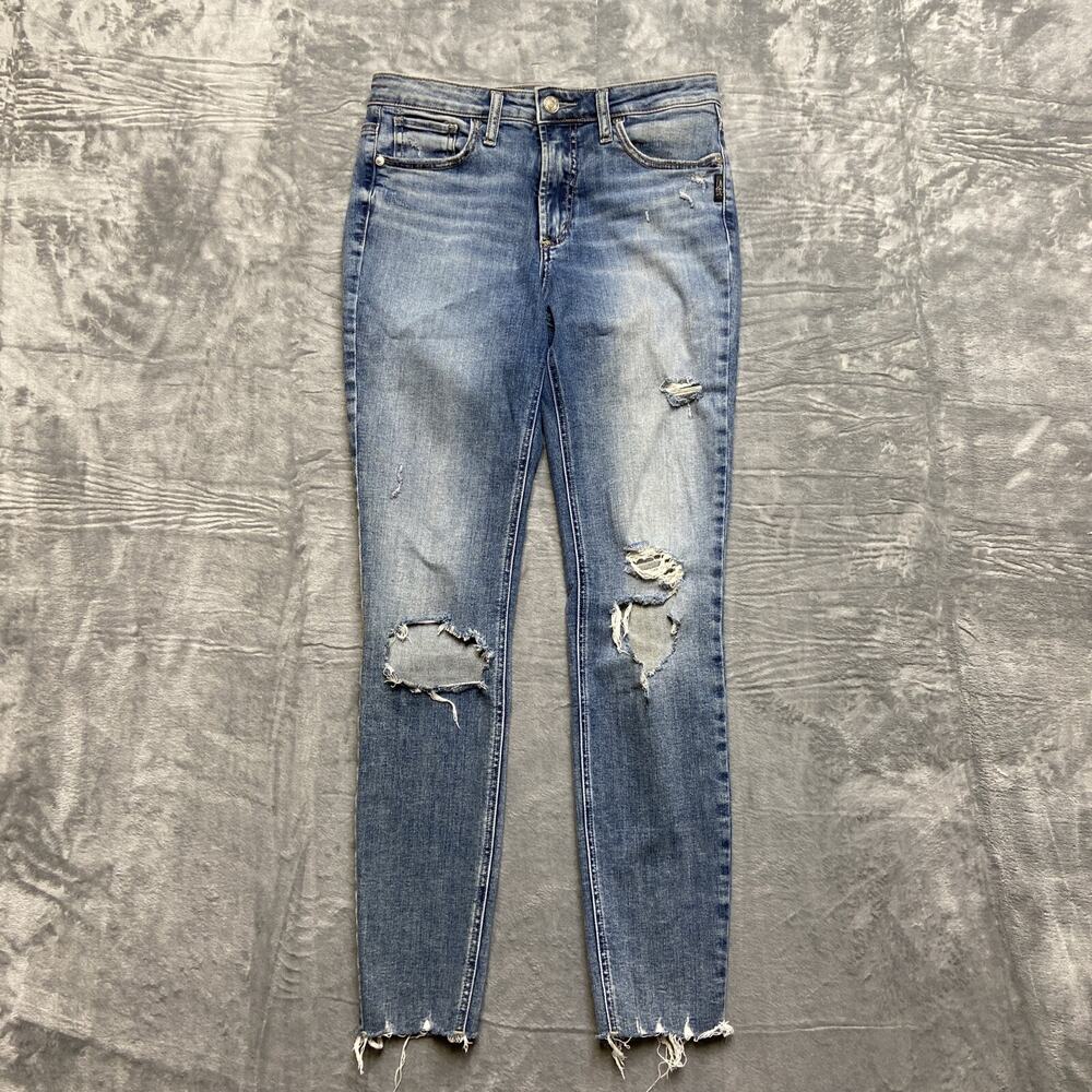 Silver Jeans Most Wanted Skinny Distressed Jeans‎ Womens Size 28x29 Blue Denim